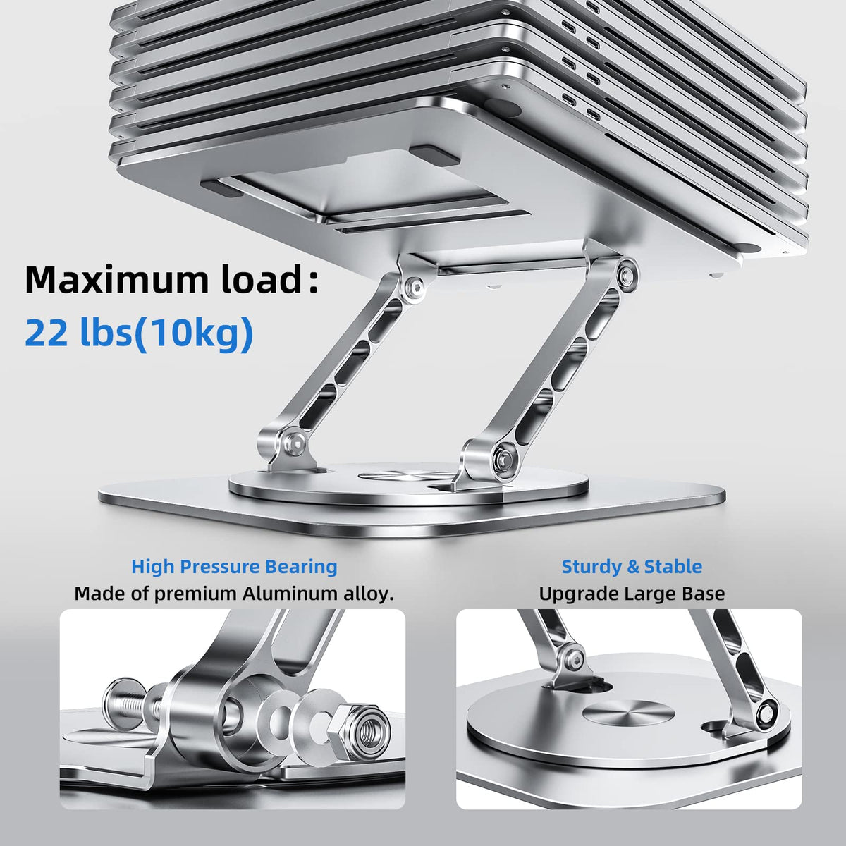 MCHOSE Adjustable Laptop Stand for Desk, Ergonomic Laptop Riser with 360° Rotating Base, Foldable Notebook Computer Holder Stand Compatible with MacBook Air Pro, Dell XPS, More 10-15" Laptops, Silver