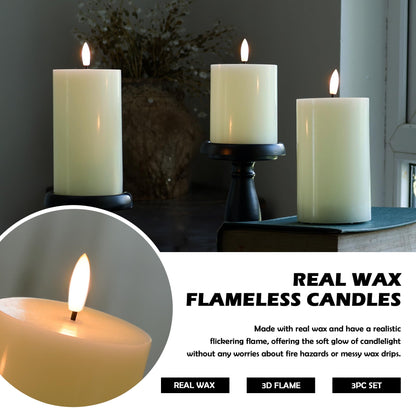 JOIONE Flameless Pillar Candles with Remote, 3 Pack Battery Operated Real Wax LED Candles, Perfect for Home Decorations Fireplace Table, Ivory