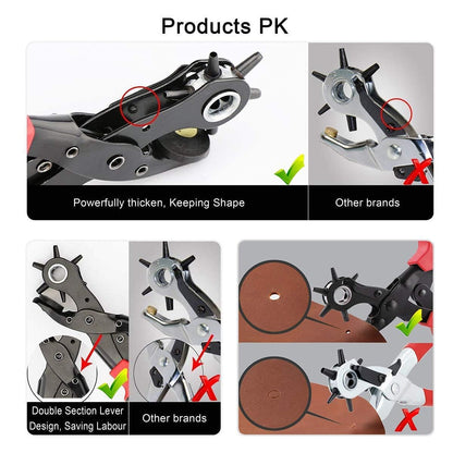 Belt Hole Puncher with 240 Sets of Leather Rivets - Updated Hole Sizes Puncher for Belt, Watch Band, Strap, Dog Collar, Saddle, Shoes, Fabric, DIY Home or Craft Project