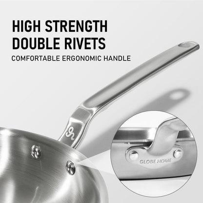 GLOBEHOME 10 Inch Stainless Steel Frying Pan - 5 Ply Stainless Clad Skillet with Aluminum Core, Durable and Even Heating, Professional Cookware for Induction, All Stoves, Oven and Dishwasher Safe