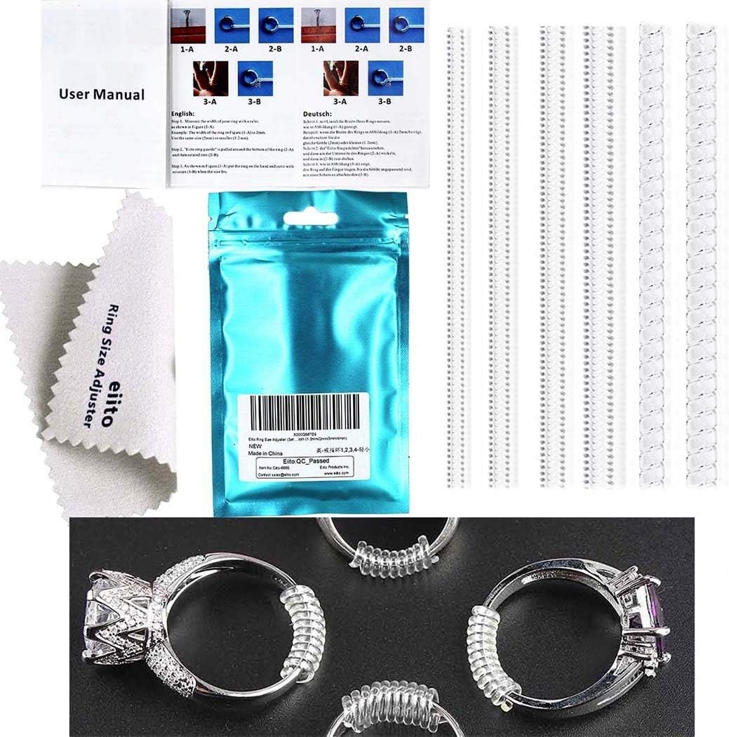 Ring Sizers for Loose Rings, Eiito Ring Size Adjuster Spacers or Tightener, Invisible Guards, 6 Sizes Fitter, Resizer Fit Almost Any Rings, Reduces Size by 0.5-1.5