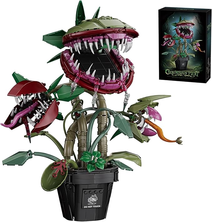 Carnivorous Monster Plant Building Set Venus Flytrap Model Kit for Adults &amp Teens Articulated Cannibal Flower with Do Not Touch Pot Creative Botanical Decor &amp Gamer Room Display Gift