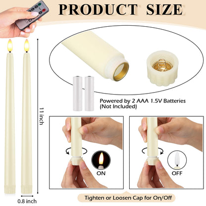 Reginary 48 Pcs Flameless Taper Candles with 4 Remote, Battery Operated Flickering Flameless Taper Candles 3D Wick Fire LED Faux Wax Lights for Wedding Christmas Holiday(Ivory,11 Inches)