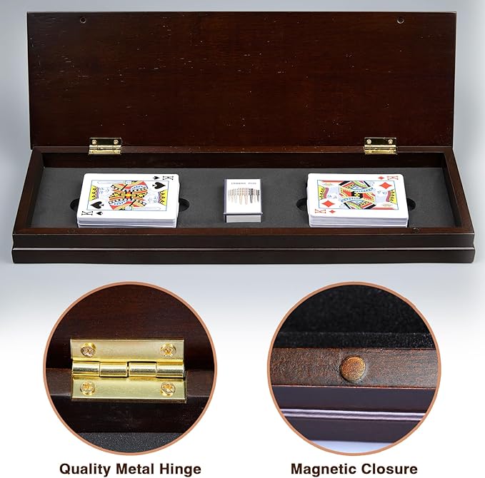 VAMSLOVE Upgraded Wooden 4-Track Cribbage Board Game Magnetic Scoreboard with Large Slots for Storing 2 Playing Cards and 12 Metal Pegs Travel Family Game Night (Instruction Included)