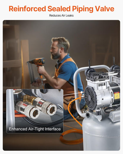 VEVOR 13-Gallon Air Compressor, 2HP, 4.6 SCFM@90PSI, Oil-Free Tank, 66dB Quiet Operation, Ideal for Tire Inflation, Woodworking, Auto Repairs, and Spray Painting (Maximum Pressure 125 PSI)
