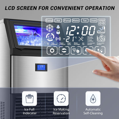 SOZT® Commercial Ice Maker Machine 450LBS/24H, Stainless Steel Under Counter Ice Machine with 200LBS Storage Bin, Self-Cleaning Freestanding Ice Cube Maker for Restaurant, Bar, Home, Office