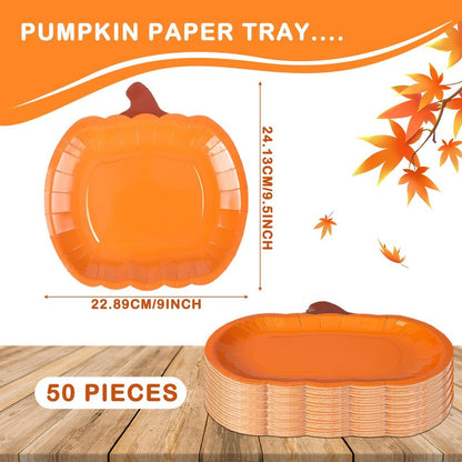 Dandat 50 Pcs Fall Pumpkin Disposable Paper Plates 9 Inch Thanksgiving Harvest Party Plates Orange Round Dinner Decor Halloween Party Favors for Autumn Kitchen Home Dining Supplies