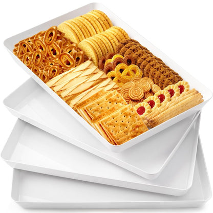 WOWBOX 4 pcs Serving Tray for Party, Grilling Accessories, Serving Platters for Snacks, Fruit, Reusable Plastic Trays for Serving Food and Pantry Organization in Kitchen & for Mothers Day Parties