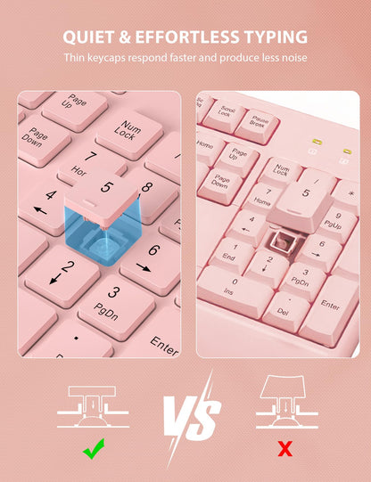 Wireless Keyboard and Mouse Combo - Full-Sized Ergonomic Keyboard with Wrist Rest, Phone Holder, Sleep Mode, Silent 2.4GHz Cordless Keyboard Mouse Combo for Computer, PC, Laptop, Mac, Windows -Trueque