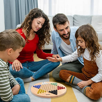 GSE Games &amp Sports Expert 15 Jumbo Oak Wood Chinese Checkers Board Game Set with Colorful Glass Marbles Classic Strategy Family Board Game for Adults