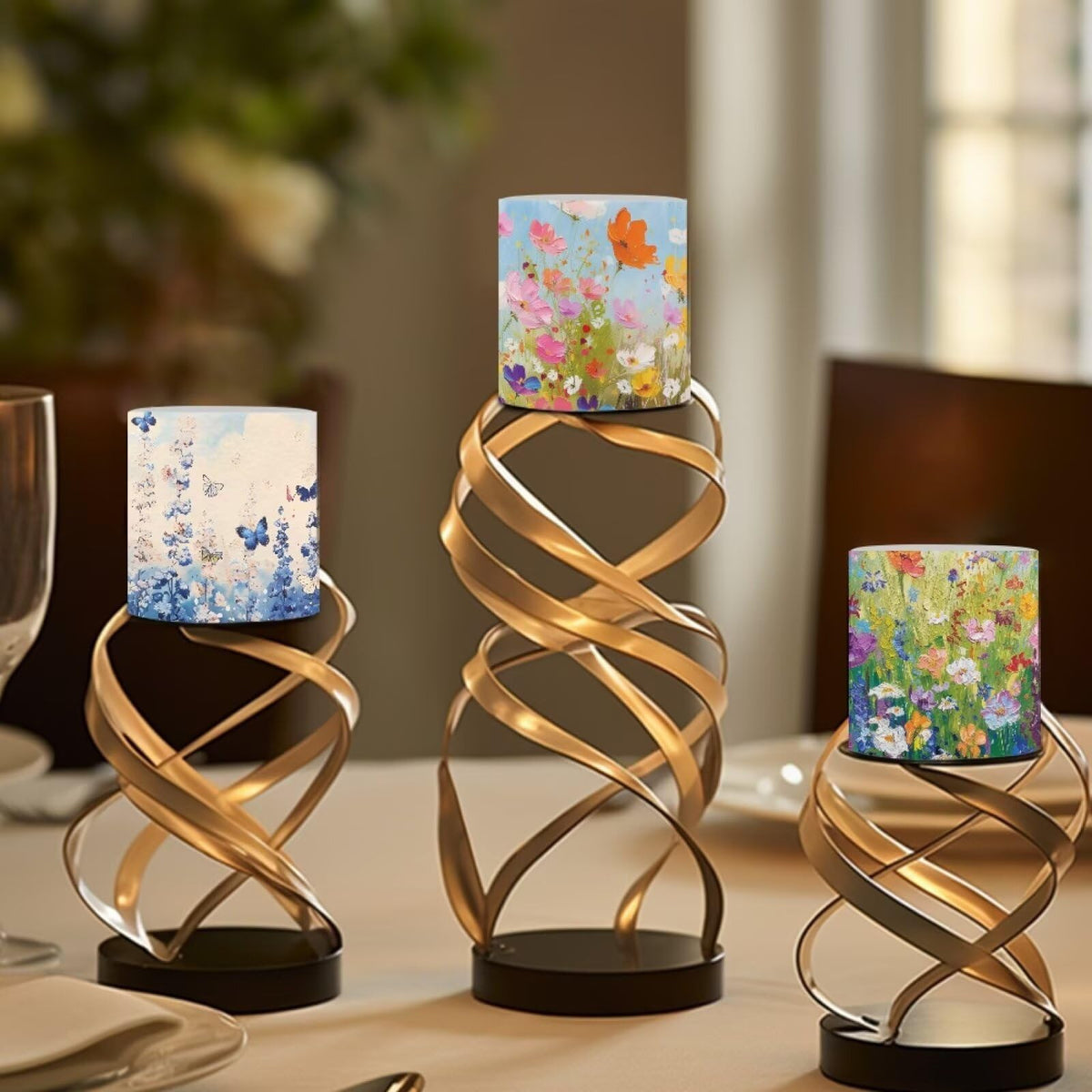 NETILGEN 3 inch Flameless LED Candles with Remote Timer Set of 4 Watercolor Daisy Floral Print Realistic Flickering Flameless Candles with Battery Powered