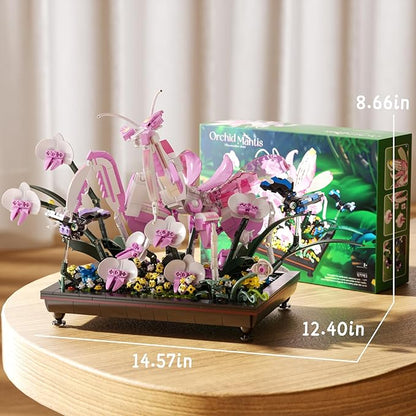 Orchid Praying Mantis Flowers Bonsai Building Set Compatible with Lego Insects Nature Inspired STEM Kit for Adults Stunning Desk Decor for Home/Office for Boys Girls Aged 8-16+ 1077PCS