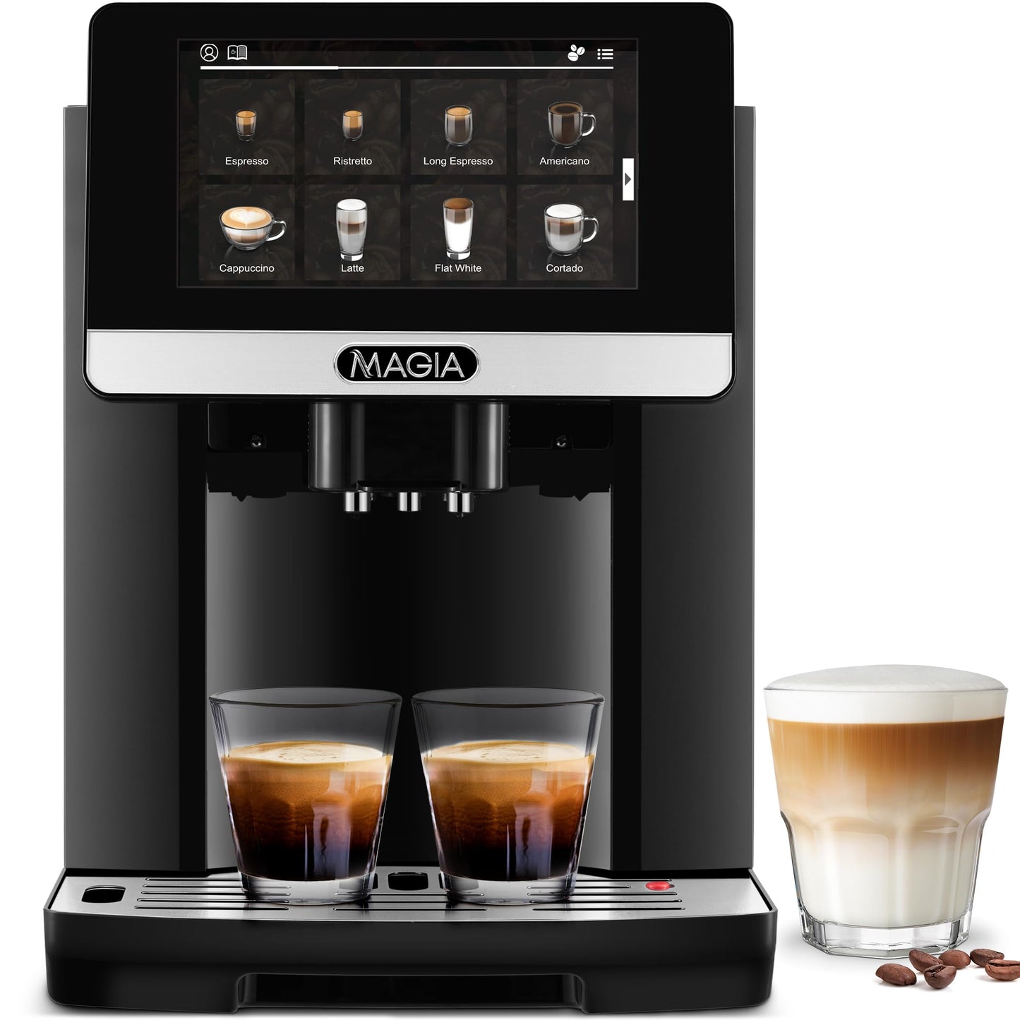 Zulay Magia Super Automatic Espresso Maker Machine with Grinder - 19 Fully Customizable Coffee Options, Auto Cleaning, Milk Foam System - for Latte, Cappuccino- Prime - Silver (13.8x18x9.4)