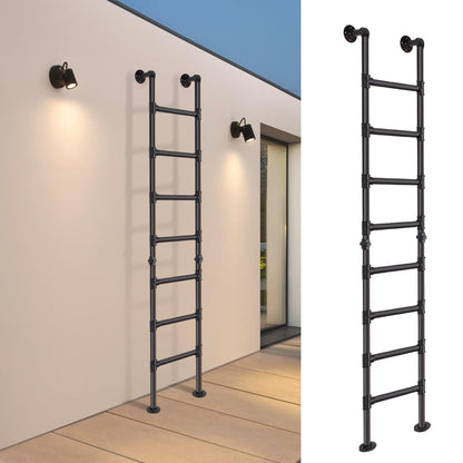 8FT/244CM Ladder for Loft, Wall-to-Floor Window Well Egress Climbing Ladder, Wrought Iron 330lbs Capacity, 8-Rung, Indoor Outdoor for Basements, Attics, Lofts, Dorms & Home