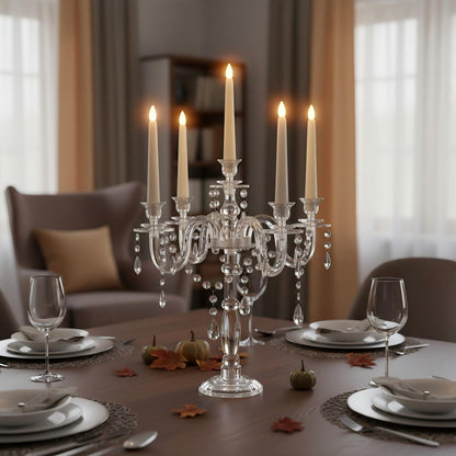 Acrylic Candelabra Centerpieces for Tables, 18.5in Tall 5 Arm Acrylic Candle Holder for Taper LED Candles, Clear Candlestick Holder for Wedding Chandelier Centerpiece Decor Party Event Reception