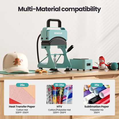 EENOUR Hat Press, Hat Heat Press Machine with 2 Platens & Caps Stretcher, Hat Press Heat Machine for Caps with Memory Mode, Precise Time and Temperature Control, Heat Transfer Printing for Caps, Hats