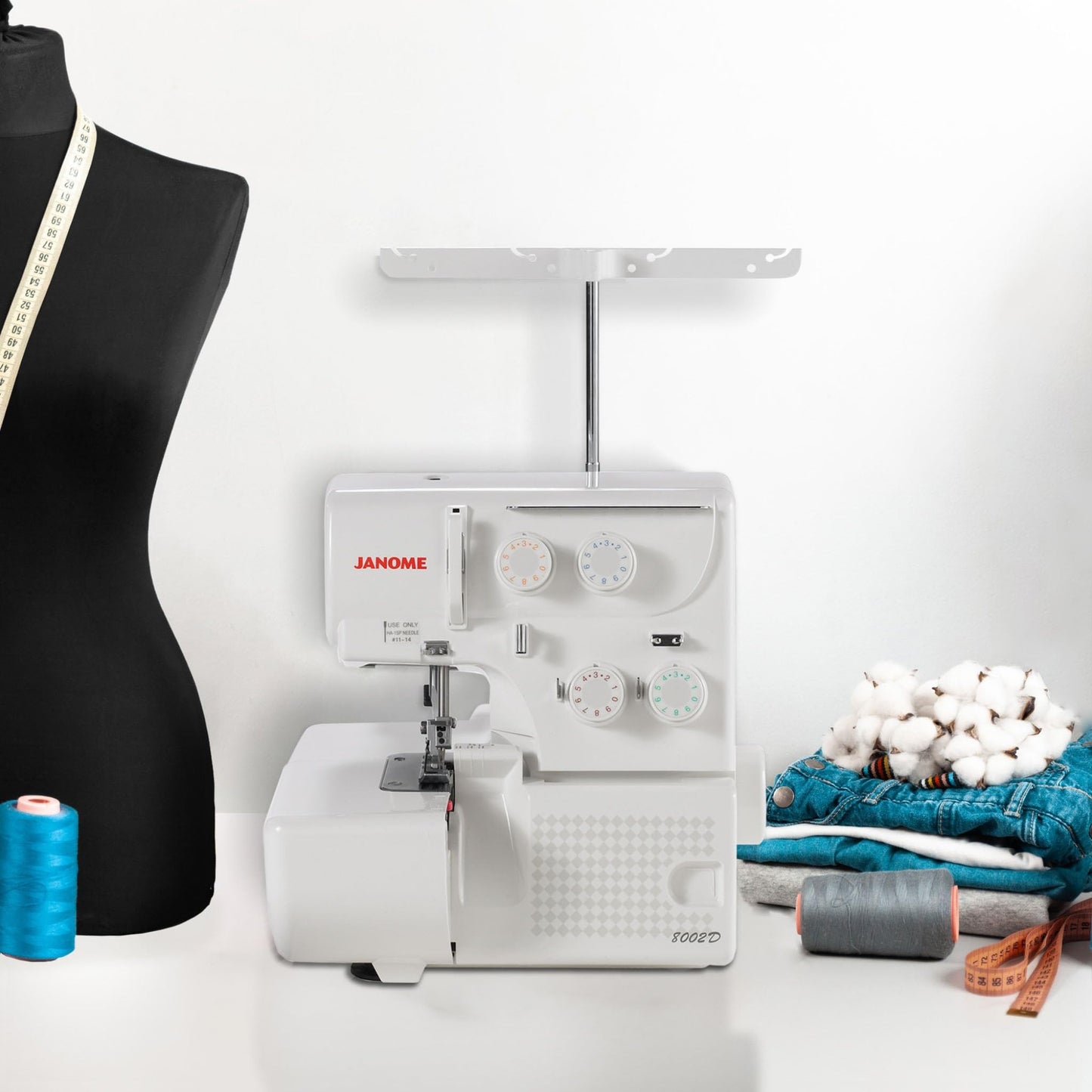 Janome 8002D Overlock Machine - 3/4 Thread Serger Sewing Machine with Differential Feed System for Extra-Smooth Seams, Janome Serger with 1300 Stitches Per Minute and Easy Threading