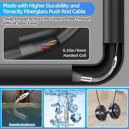 Sanyipace Sewer Camera 328FT/100M with 512Hz Transmitter, Self-Leveling, Drain Plumbing Pipe Inspection Camera with Mic Speaker, DVR Recorder, 16GB TF Card, 9mm Rigid Cable, Pipe Pulley Guide Wheel