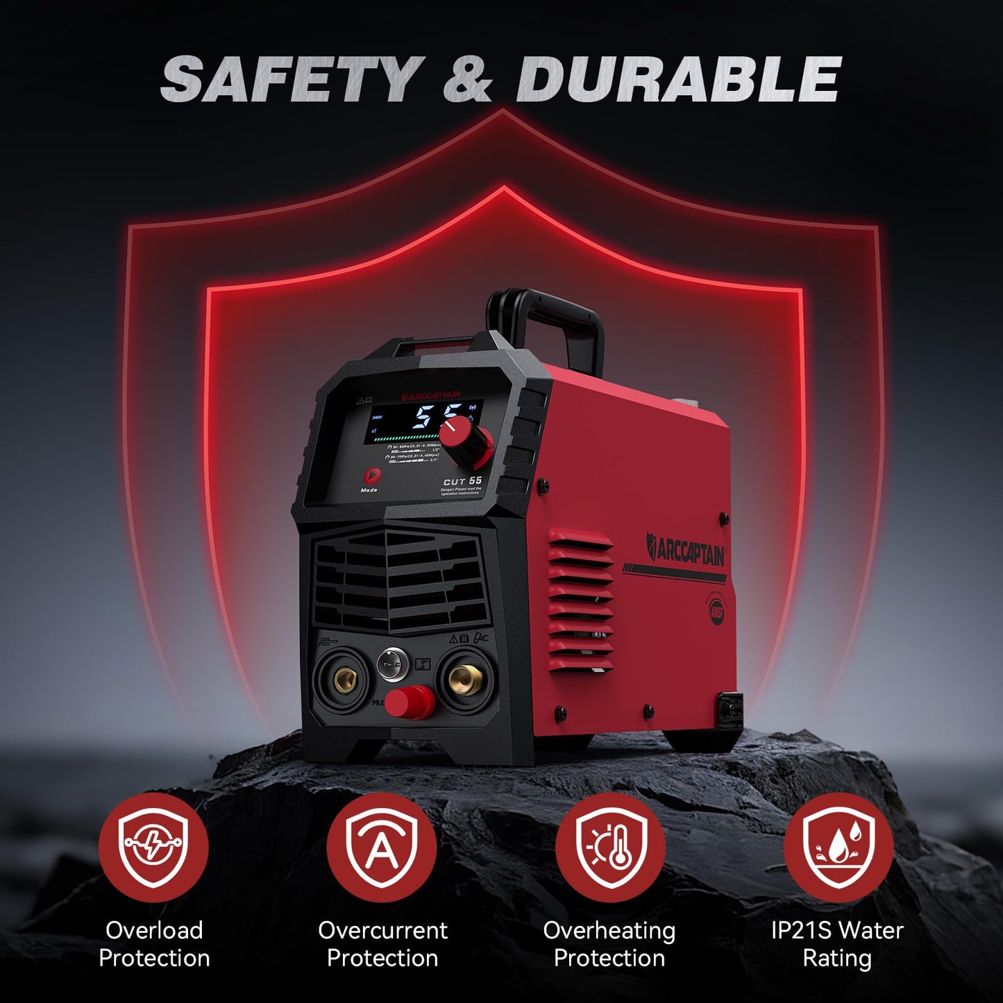 ARCCAPTAIN 55A Plasma Cutter, Large LED Display, Non-Touch Pilot ARC Plasma Cutting Machine, 120/240V Dual Voltage IGBT Inverter, 1/2" Clean Cut, Post Flow, 2T/4T, for Beginners DIY