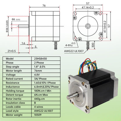 RATTMMOTOR CNC Controller Kit, 3 Axis CNC Kit with Nema23 Stepper Motor 57*76mm 270Oz-in 3A 1.8Nm, TB6600 Driver 4A, USB Mach3 CNC Motion Control Card Breakout Board, 24V Power Supply for CNC Machine