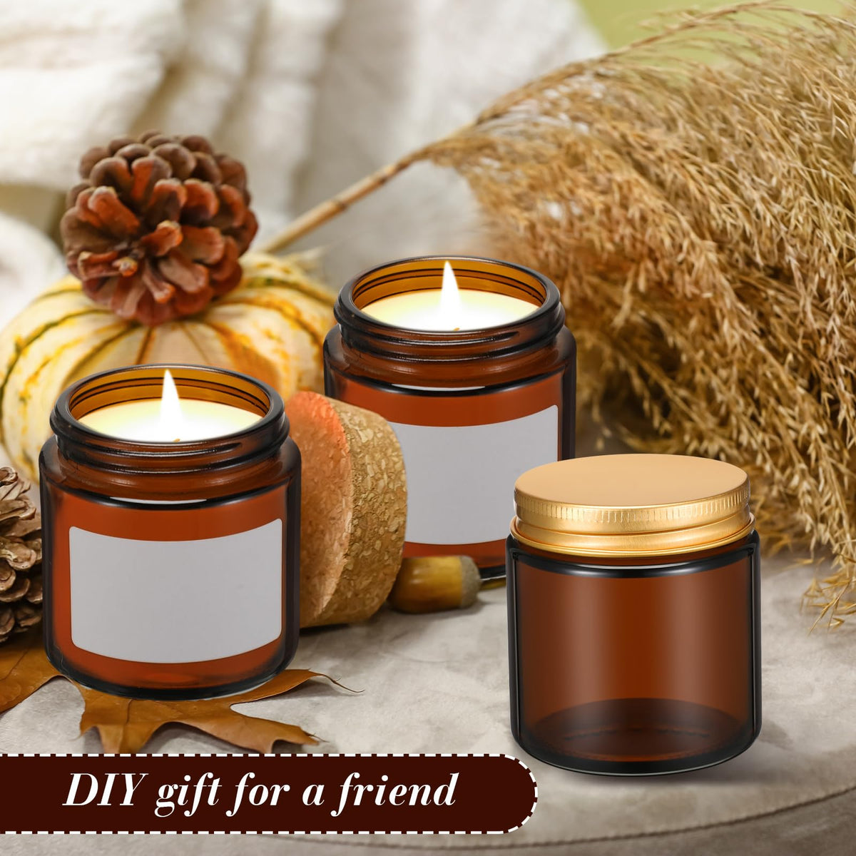 Zhehao 24 Pcs Glass Candle Jars with Lids Bulk, Round Empty Candle Container Tins, Dishwasher Safe and Leakproof DIY Crafts(Amber,Gold,4 oz)