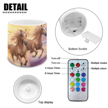 NETILGEN Running Horse Print Flickering Flameless LED Candles Pack of 4 Color Changing Battery Operated LED Pillar Candles with Remote Timer Control