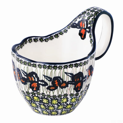 ALMA Ceramic Soup Bowls With Handles, 18oz Microwavable Large Loop Handle Mugs, Decorative Handpainted Floral Soup Bowl For Cereal, Oatmeal, Chili, Snack,Fruits,Ice cream-Orange Irene Theme