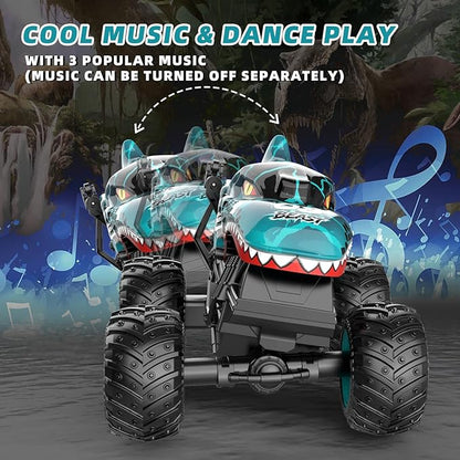 Gohero Monster Truck Toys 2.4Ghz Remote Control Monster Trucks for Boys Age 4-7 1:20 Dinosaur Toys with Light &amp MusicRC Truck with Stunt 360° Spin Walk Upright&amp Drift Dinosaur Toy for Ki