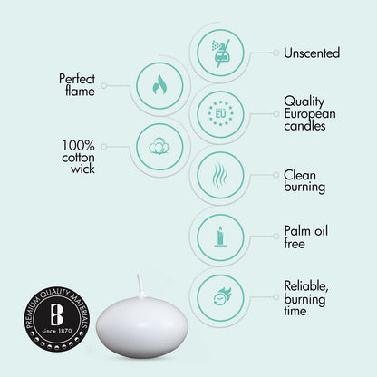 Bolsius White Floating Candles 1.75 Inch, 20 Pack Candle Set – 4,5 Hours Burn Time – Premium European Quality – Smokeless & Dripless Smooth Flame – 100% Cotton Wick – Beach, Wedding, & Party Accessory