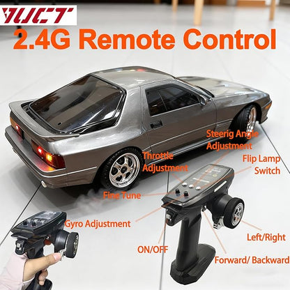 YUCT LDRC LD1802 1/18 RC Drift Car Silver High-Speed Drifting with Gyro Two Batteries Replacement Tires