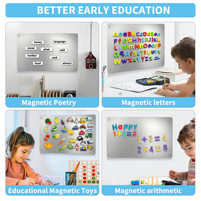 17.7" x 11.8" 2 Pack Stainless Steel Magnetic Board - Magnet Bulletin Board to Display Magnetic Letters Numbers Animal, Poetry, Spice Jars, Notes, Photos, Suitable for Wall, Refrigerator, Cubicle