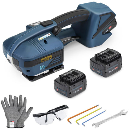 NVOYAJUAN Hand-held Electric Strapping Machine 2 × 4000mAh Batteries, 1/2-5/8in PP/PET Strapping Compatible Hot Melting, Automatic Tensioning Tool for Quick Packaging of Boxes & Pallets(NYJ-V2)