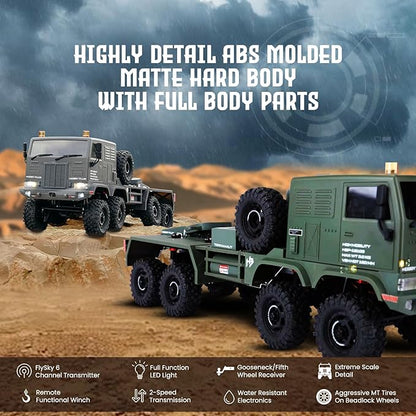 HOBBYPLUS Helidirect 1/18 RC Crawler CR18P Terranaut 8x8 RC Truck Remote Control Car w Full-Lock 8WD RTR Active All-Wheel Steering 2-Speed Transmission Recovery Winch LED Lights (Gray)