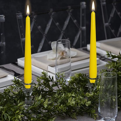 BOLSIUS Yellow Taper Candles - 4 Pack Unscented 10 Inch Dinner Candle Set - 8 Hours Burn Time - Premium European Quality - Smokeless and Dripless Household Wedding, Party, and Home Decor Candlesticks