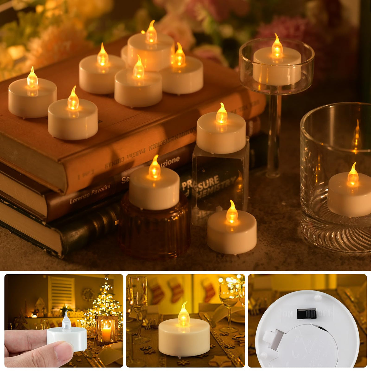 JOSU 24PCS Flameless Tea Lights Candles with Remote Timer, Led Battery Operated Electric Votive Candle for Wedding Centerpiece Table Decorations, Flickering Tealight Candles for Home Party Decor