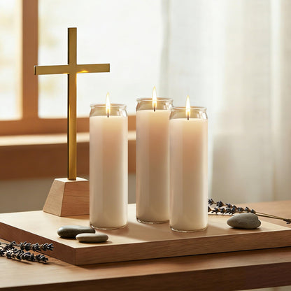 SRCVYLT 6PC White 7 Day Candles in Glass Container, Unscented Wax Prayer Candle, 2.5×8.1 Inches Pillar Candles for Memorials,Religious,Catholicism,Churches, Altars,Vigils Religious Occasions