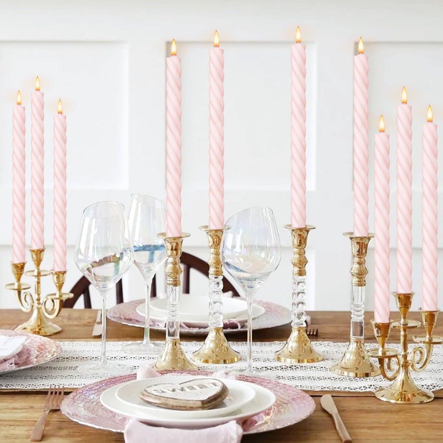 Whaline 8Pcs Baby Pink Spiral Candles Dripless Twisted Wax Candles 10 Inch Long Unscented Candle Sticks for Valentine's Day Wedding Baby Shower Birthday Party Home Decor