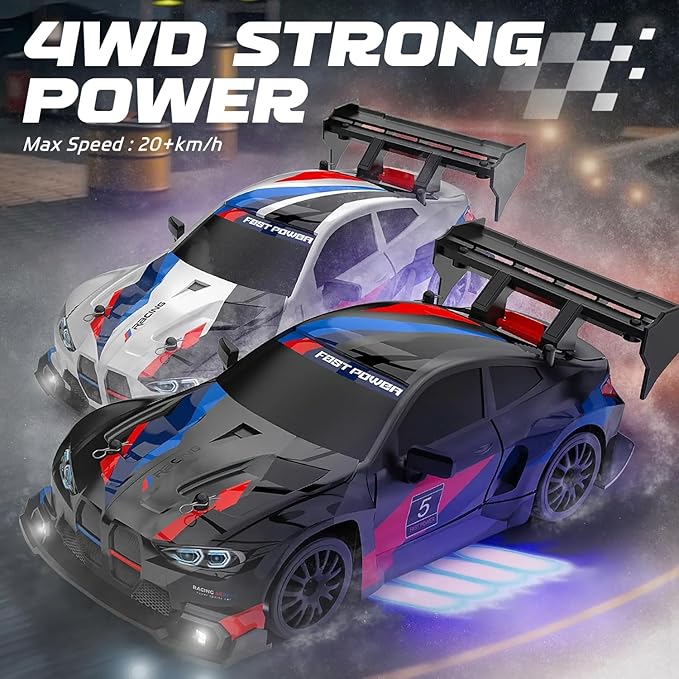 RC Drift Car 1:24 Scale Remote Control Vehicle for Kids2.4GHz 20KM/H 4WD High Speed RC Cars with LED Light Two Batteries &amp Drifting Tires Racing Sport Toy Cars for Adults Boys Girls Kids 8607BK