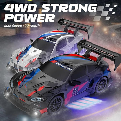 RC Drift Car 1:24 Scale Remote Control Vehicle for Kids2.4GHz 20KM/H 4WD High Speed RC Cars with LED Light Two Batteries &amp Drifting Tires Racing Sport Toy Cars for Adults Boys Girls Kids 8607BK