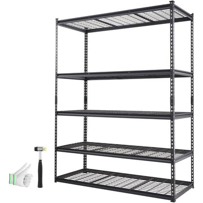 VEVOR Storage Shelving Unit, 5-Tier Adjustable, 2000 lbs Capacity, Heavy Duty Garage Shelves Metal Organizer Wire Rack, Black, 60" L x 24" W x 78" H for Kitchen Pantry Basement Bathroom Laundry Closet