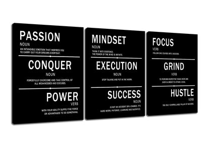 PSYYSP Mindset Execution Success Motivational Canvas Office 3 Piece Print Wall Art Inspirational Poster Painting Modern Inspiring Artwork for Bedroom Office Decoration Ready to Hang [36''W x 16''H]