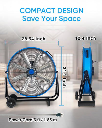 KEN BROWN 24 Inch Industrial Drum Fan, High Velocity Floor Shop Fan, Heavy Duty, 9500 CFM, 8 Blades, 3 Speeds, 360 Degree Tilt, Ideal for Industrial, Commercial, Gym, Garage Use, Blue