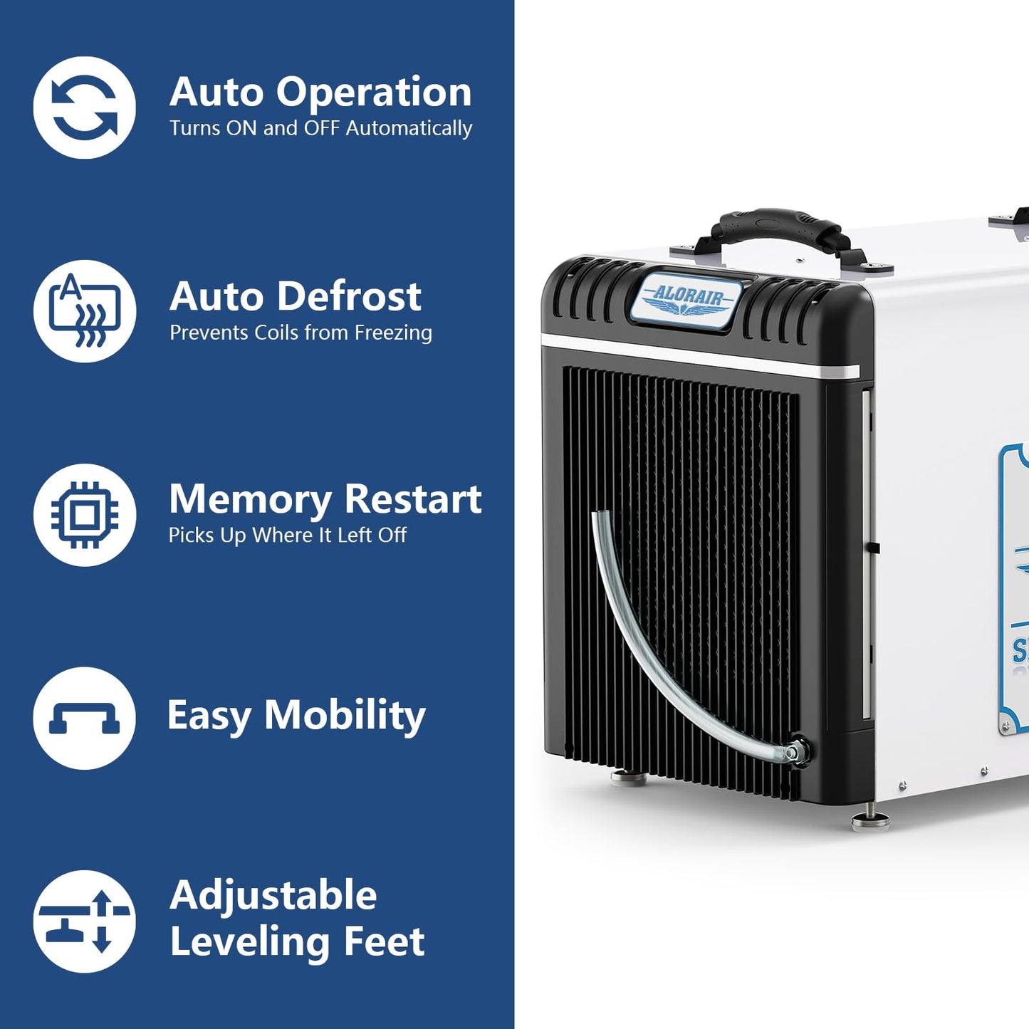 ALORAIR Basement/Crawl Space Dehumidifiers 198 Pint (Saturation), 90 PPD (AHAM), Auto Defrosting System, Commercial Dehumidifier