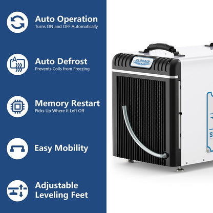 ALORAIR Basement/Crawl Space Dehumidifiers 198 Pint (Saturation), 90 PPD (AHAM), Auto Defrosting System, Commercial Dehumidifier