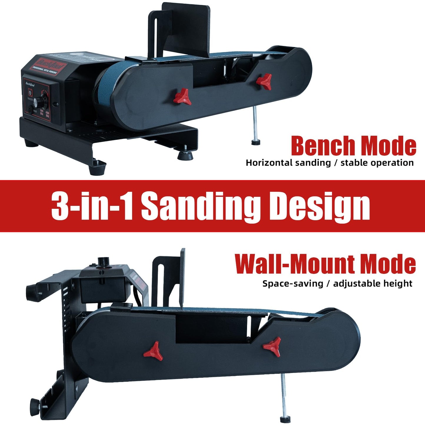 Bucktool Variable Speed 2×42 Inch Belt Sander 3.5A DC Motor with Control Panel, Quick Belt Release, Adjustable Foot, Horizontal or Wall-Mountable Bench Machine for Knife Making and Metalworking