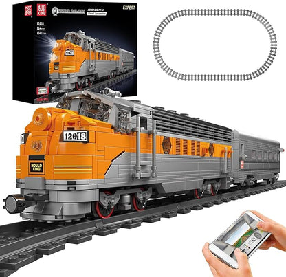Mould King 12018 Train Building Blocks Sets Remote/App Control EMD F7 Internal Combustion Locomotive Kits Scale Model with Tracks for Adults Teen(1541 PCS)