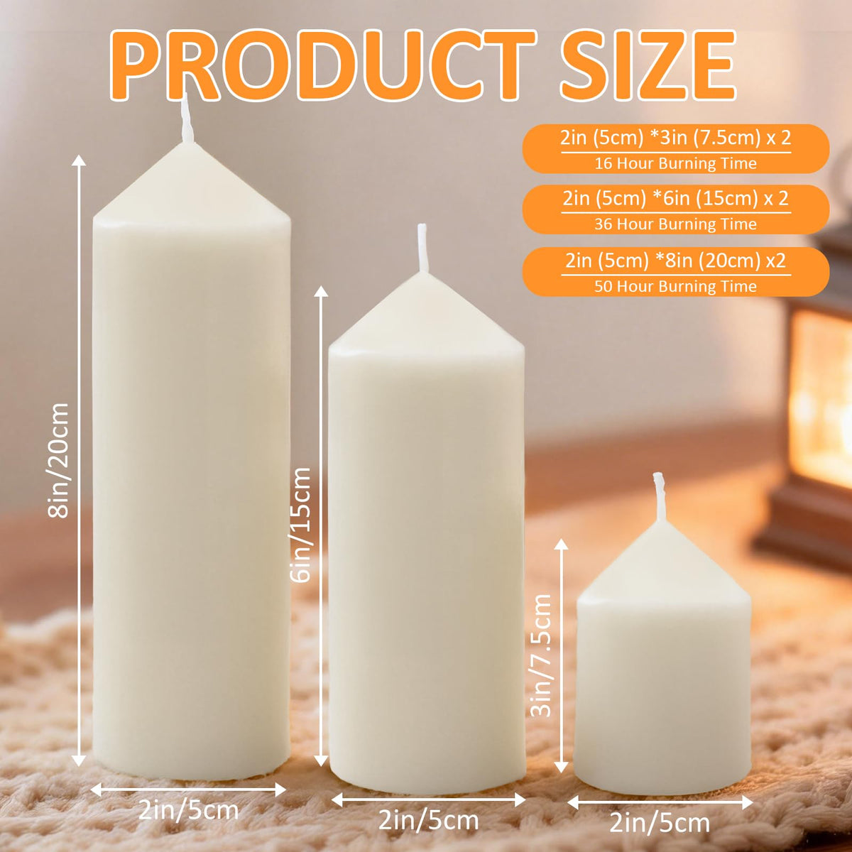 Trxvxo 6 Pcs White Pillar Candles Bulk Set, 3 Different Lengths 2 x 3/6/8 Inch (2 Each), Dripless Unscented Smokeless,Hurricane Candles,Gives You a Better Atmosphere When Organizing an Event Party.