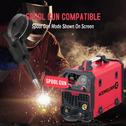 ACEWELDER Aluminum MIG Welder with Pulse 200A 7 in 1 Gas MIG/Pulse MIG/Gasless Flux Core/Stick/Lift TIG/Spot Weld/Spool Gun Compatible 110V/220V Multiprocess Welding Machine