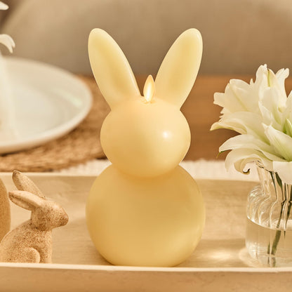 Luminara Easter Bunny Candle- Lemon Chiffon 4.5" x 4.5" x 8.5"- Flameless Real-Flame Holiday-Inspired Decor- AA Batteries- Flickering LED Flame