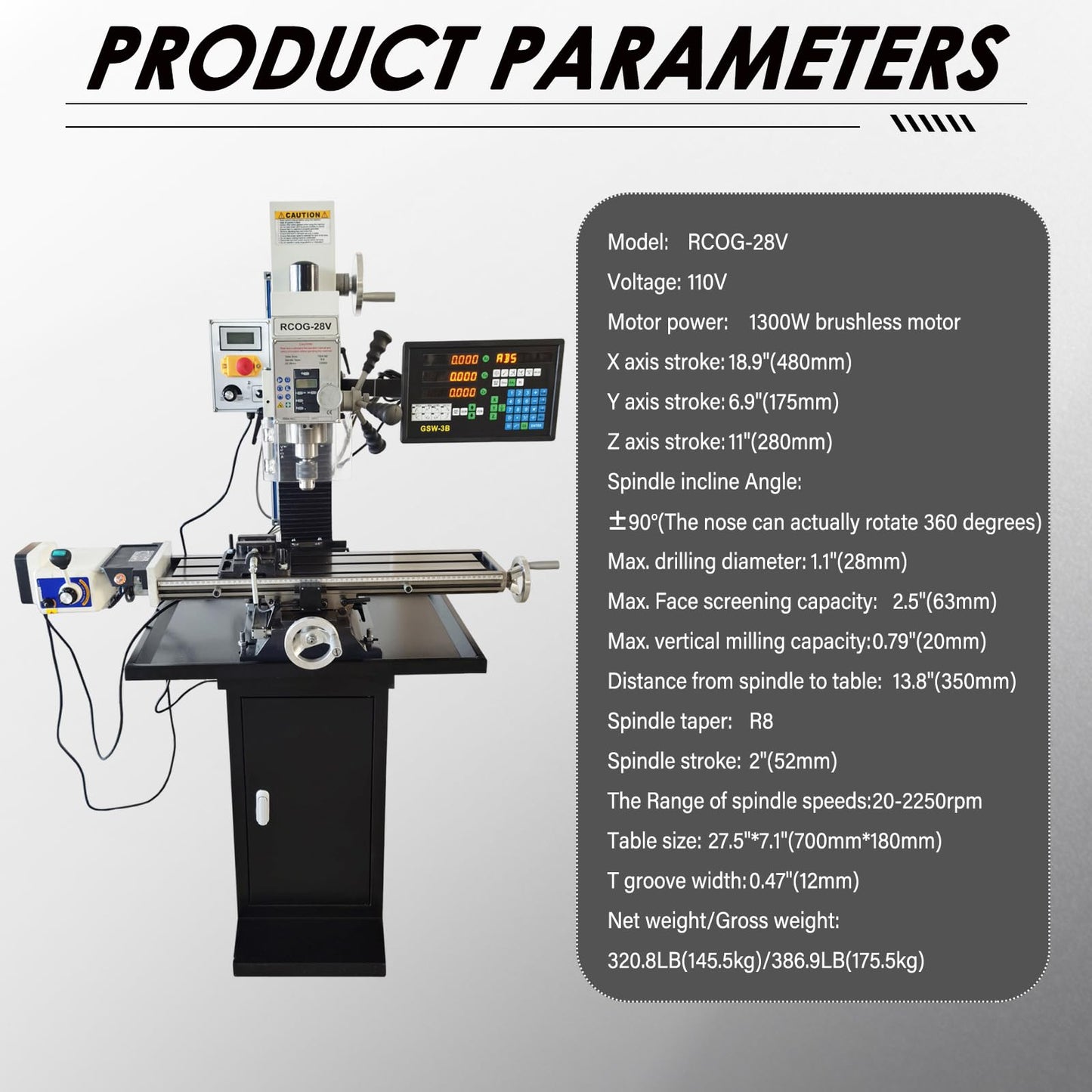LGXEnzhuo 1300W Milling Drilling Machine R8 Taper Drilling Milling Lathe 50-2250RPM Brushless Motor with 27.5" x 7" Workbench for DIY/Metal/Wood Working 110V
